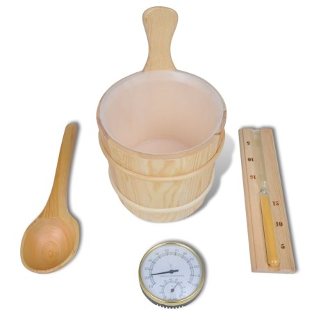 vidaXL Cubo de accesorios de sauna cuchara, reloj, termo higrómetro