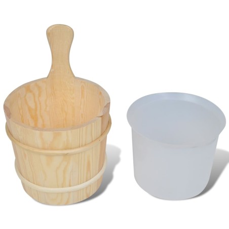 vidaXL Cubo de accesorios de sauna cuchara, reloj, termo higrómetro
