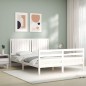vidaXL Estructura de cama matrimonio con cabecero madera maciza blanco vidaXL Estructura de cama matrimonio con cabecero madera maciza blanco