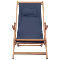 vidaXL Silla de playa plegable de tela y estructura de madera azul