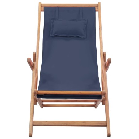 vidaXL Silla de playa plegable de tela y estructura de madera azul