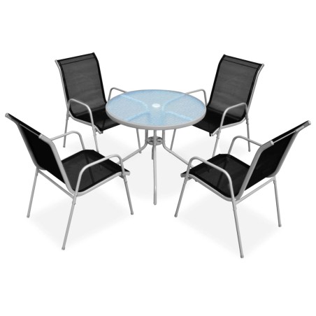 vidaXL Juego de comedor de jardín 5 piezas de acero negro
