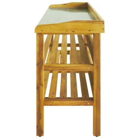 vidaXL Banco para macetas con 2 estantes madera maciza de acacia+zinc