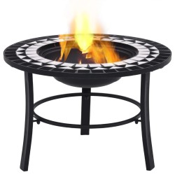 vidaXl Brasero de mosaico cerámica negro y blanco 68 cm