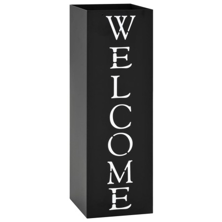 vidaXL Paragúero diseno Welcome acero negro 