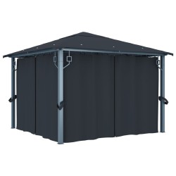 vidaXL Cenador con cortina gris antracita aluminio 300x300 cm