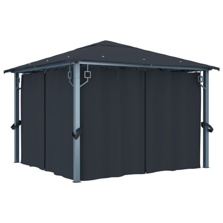 vidaXL Cenador con cortina gris antracita aluminio 300x300 cm