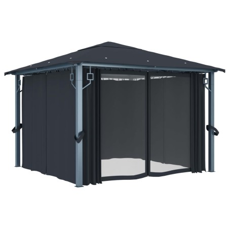 vidaXL Cenador con cortina gris antracita aluminio 300x300 cm