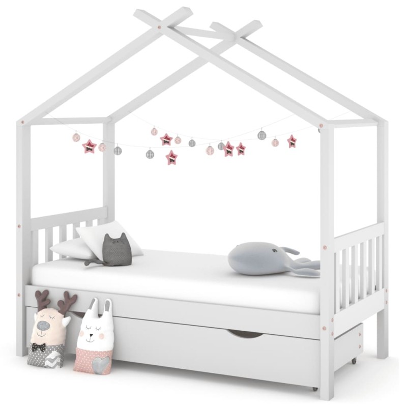 vidaXL Estructura cama niños con cajón madera pino blanco 80x160 cm vidaXL Estructura cama niños con cajón madera pino blanco 80x160 cm