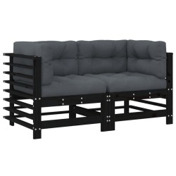 vidaXL Sofás esquineros con cojines 2 uds madera maciza de pino negro
