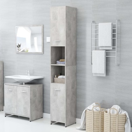 vidaXL Armario baño madera contrachapada gris hormigón 30x30x183,5 cm