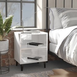 vidaXL Mesitas de noche patas metal 2 uds blanco brillo 40x30x50 cm