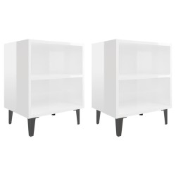 vidaXL Mesitas de noche patas metal 2 uds blanco brillo 40x30x50 cm