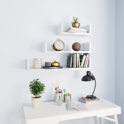 vidaXL Estantes de pared 3 pzas madera contrachapada blanco brillante