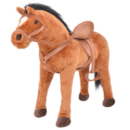 vidaXL Caballo de juguete de pie de peluche marrón