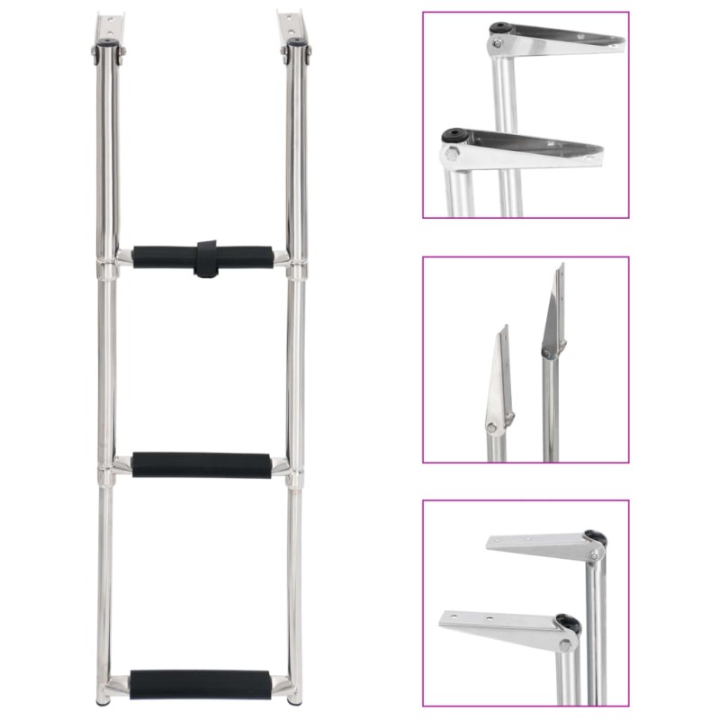 vidaXL Escalera de embarque plegable 3 peldaños acero inoxidable vidaXL Escalera de embarque plegable 3 peldaños acero inoxidable