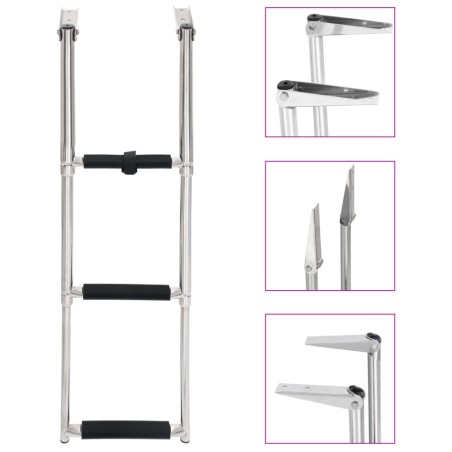 vidaXL Escalera de embarque plegable 3 peldaños acero inoxidable