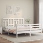 vidaXL Estructura de cama matrimonio con cabecero madera maciza blanco vidaXL Estructura de cama matrimonio con cabecero madera maciza blanco