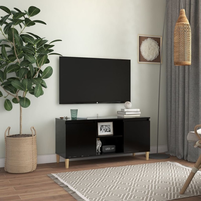 vidaXL Mueble de TV con patas de madera maciza negro 103,5x35x50 cm vidaXL Mueble de TV con patas de madera maciza negro 103,5x35x50 cm