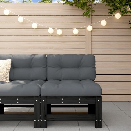 vidaXL Sofá central con cojines madera maciza de pino negro