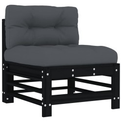 vidaXL Sofá central con cojines madera maciza de pino negro