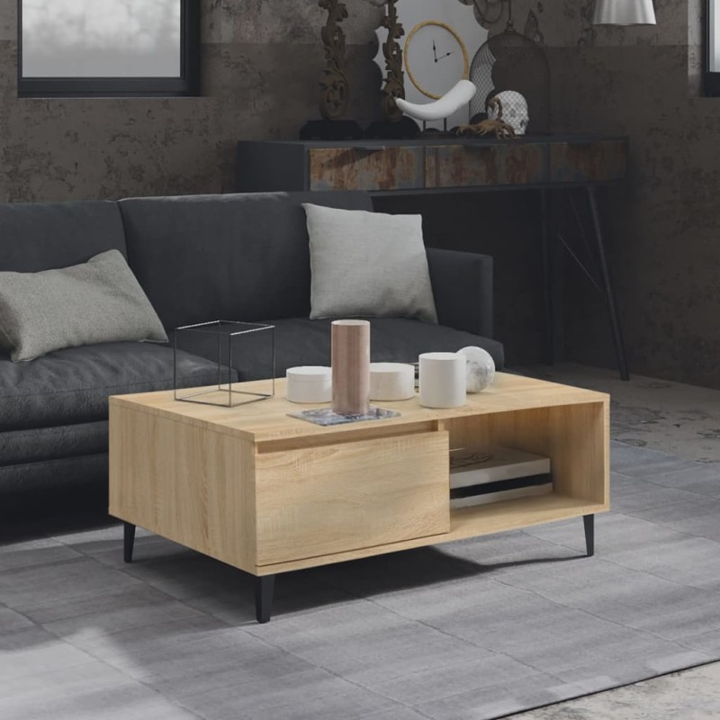 vidaXL Mesa de centro madera contrachapada color roble 90x60x35 cm vidaXL Mesa de centro madera contrachapada color roble 90x60x35 cm