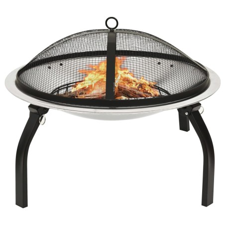 vidaXL Brasero y barbacoa 2 en 1 atizador acero inoxidable 56x56x49 cm