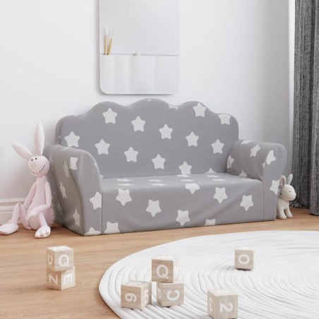 vidaXL Sofá infantil de 2 plazas gris claro con estrellas felpa suave