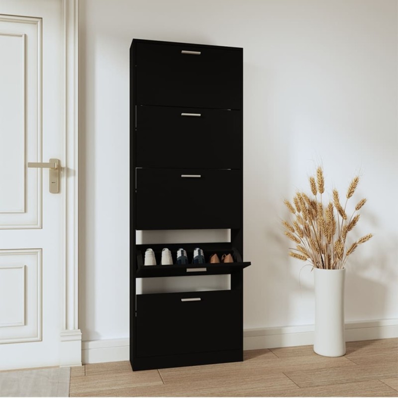 vidaXL Mueble zapatero madera contrachapada negro 59x17x169 cm vidaXL Mueble zapatero madera contrachapada negro 59x17x169 cm