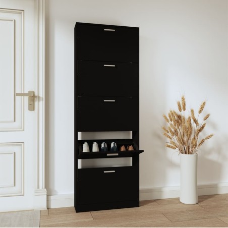 vidaXL Mueble zapatero madera contrachapada negro 59x17x169 cm