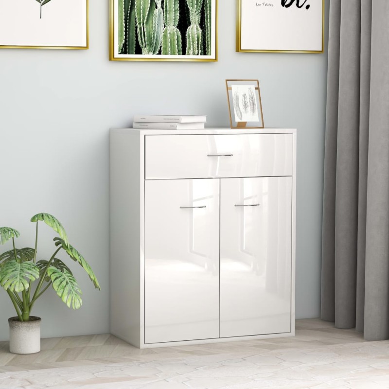 vidaXL Aparador de madera contrachapada blanco brillante 60x30x75 cm