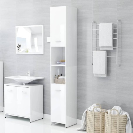 vidaXL Armario baño madera contrachapada blanco brillo 30x30x183,5 cm