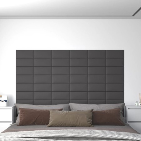 vidaXL Paneles de pared 12 uds cuero sintético gris 30x15 cm 0,54 m²