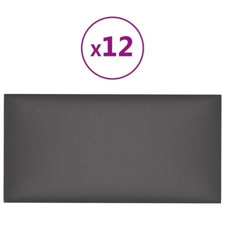vidaXL Paneles de pared 12 uds cuero sintético gris 30x15 cm 0,54 m²