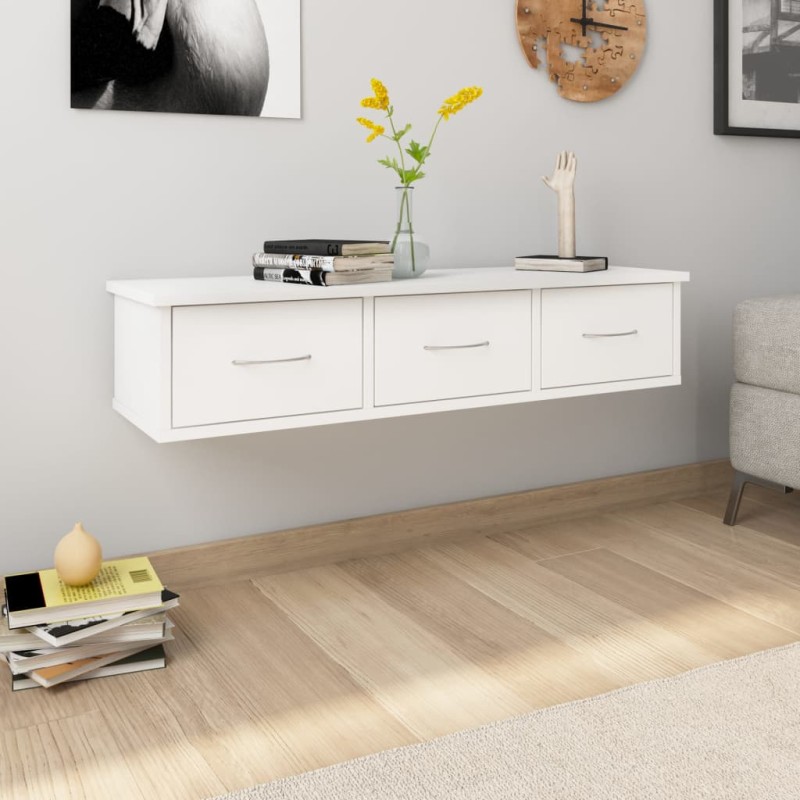vidaXL Estante cajones para pared contrachapada blanco 88x26x18,5 cm vidaXL Estante cajones para pared contrachapada blanco 88x26x18,5 cm