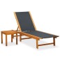 vidaXL Tumbona con mesita de madera maciza de acacia y textilene vidaXL Tumbona con mesita de madera maciza de acacia y textilene