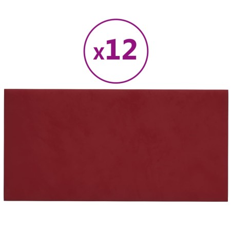 vidaXL Paneles de pared 12 uds terciopelo rojo tinto 30x15 cm 0,54 m²