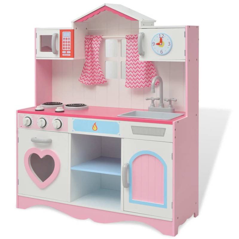 vidaXL Cocinita de juguete de madera rosa y blanca 82x30x100 cm vidaXL Cocinita de juguete de madera rosa y blanca 82x30x100 cm
