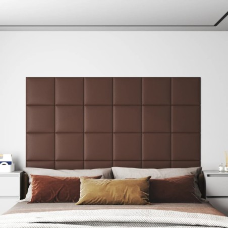 vidaXL Paneles de pared 12 uds cuero sintético marrón 30x30 cm 1,08 m²