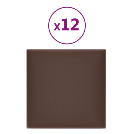 vidaXL Paneles de pared 12 uds cuero sintético marrón 30x30 cm 1,08 m²