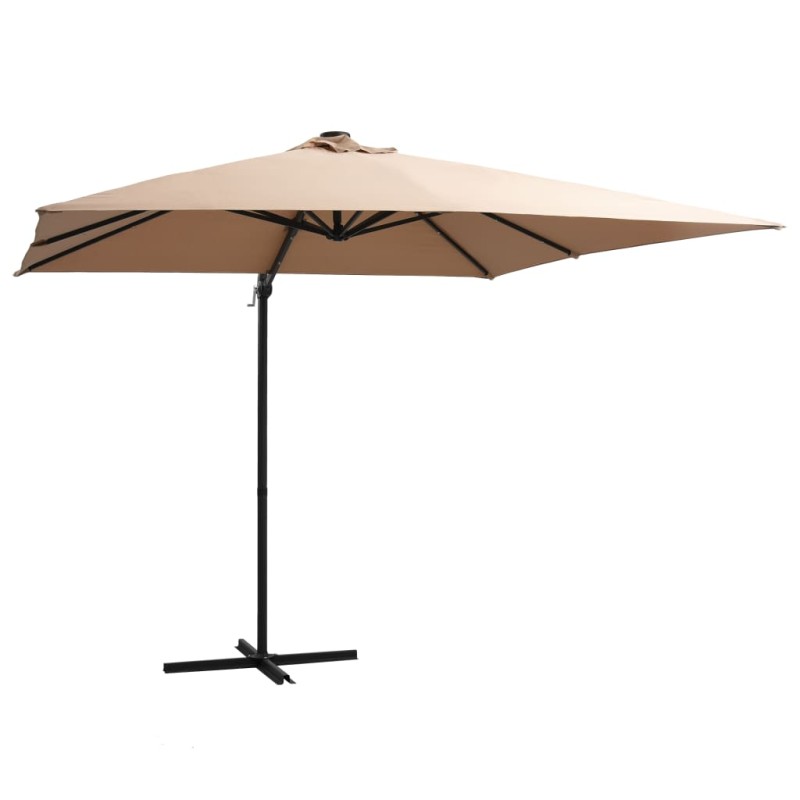 vidaXL Sombrilla voladiza con luces LED y poste acero taupe 250x250 cm vidaXL Sombrilla voladiza con luces LED y poste acero taupe 250x250 cm