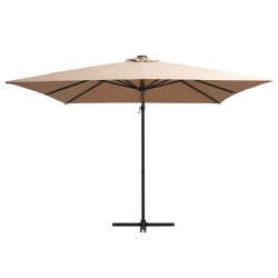 vidaXL Sombrilla voladiza con luces LED y poste acero taupe 250x250 cm