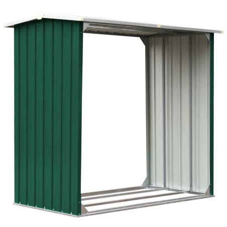 vidaXL Caseta de jardín para leña acero galvanizado verde 172x91x154cm