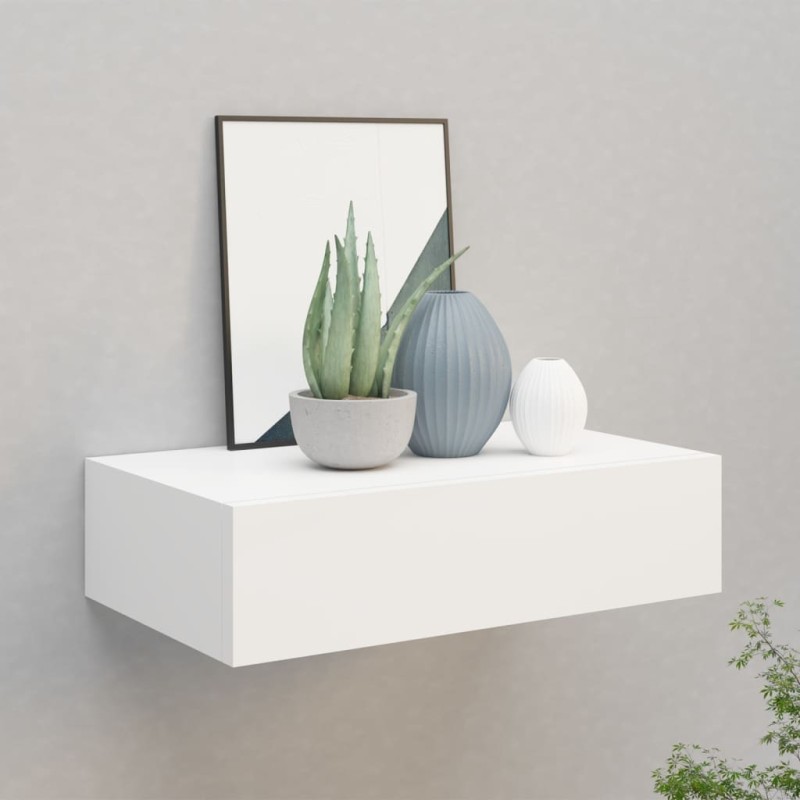vidaXL Estante con cajón de pared MDF blanco 40x23,5x10 cm vidaXL Estante con cajón de pared MDF blanco 40x23,5x10 cm