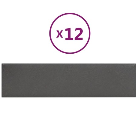 vidaXL Paneles de pared 12 uds cuero sintético gris 60x15 cm 1,08 m²