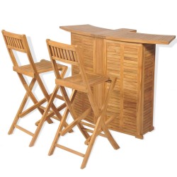 vidaXL Set mesa y sillas plegables bistró de jardín 3 pzas teca maciza