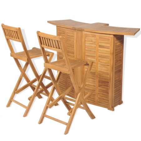 vidaXL Set mesa y sillas plegables bistró de jardín 3 pzas teca maciza