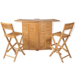 vidaXL Set mesa y sillas plegables bistró de jardín 3 pzas teca maciza