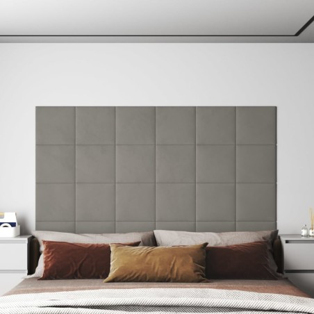 vidaXL Paneles de pared 12 uds terciopelo gris claro 30x30 cm 1,08 m²