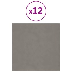 vidaXL Paneles de pared 12 uds terciopelo gris claro 30x30 cm 1,08 m²